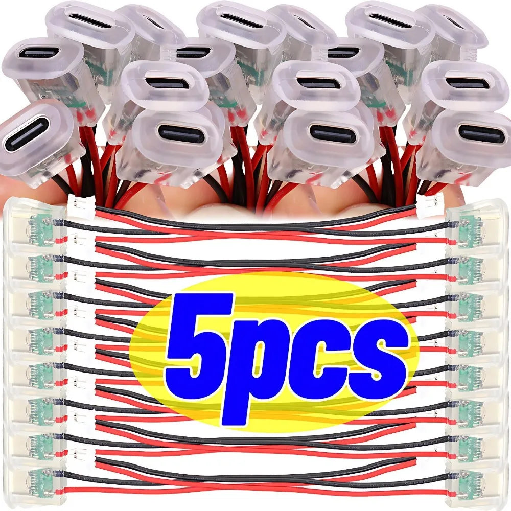 Snap in Panel Mount Type C Female Socket Waterproof C Jack 2 Pin Bare Wire Pigtail 5V 3A Power Charger Port for Car Truck DIY