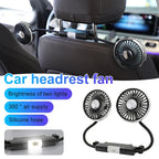Motorcycle Car USB Fan Double Head Cooling Fan with LED Light 360 Adjustable Auto Headrest 3 Speed Air Cooler Accessories Amagi