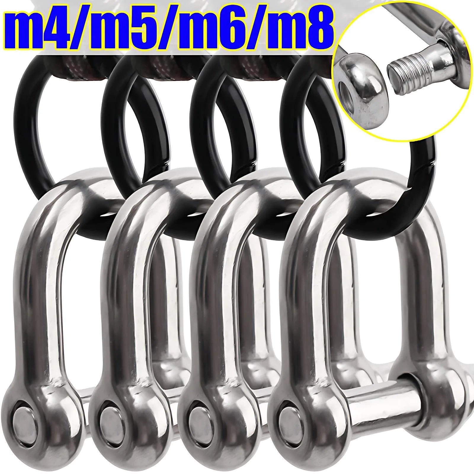 Stainless Steel D Link Shackle Ring Hooks Lifting Shackle Lock Wire Rope Clips D-Type Rigging Shackle Hooks Boat Hardware Tools