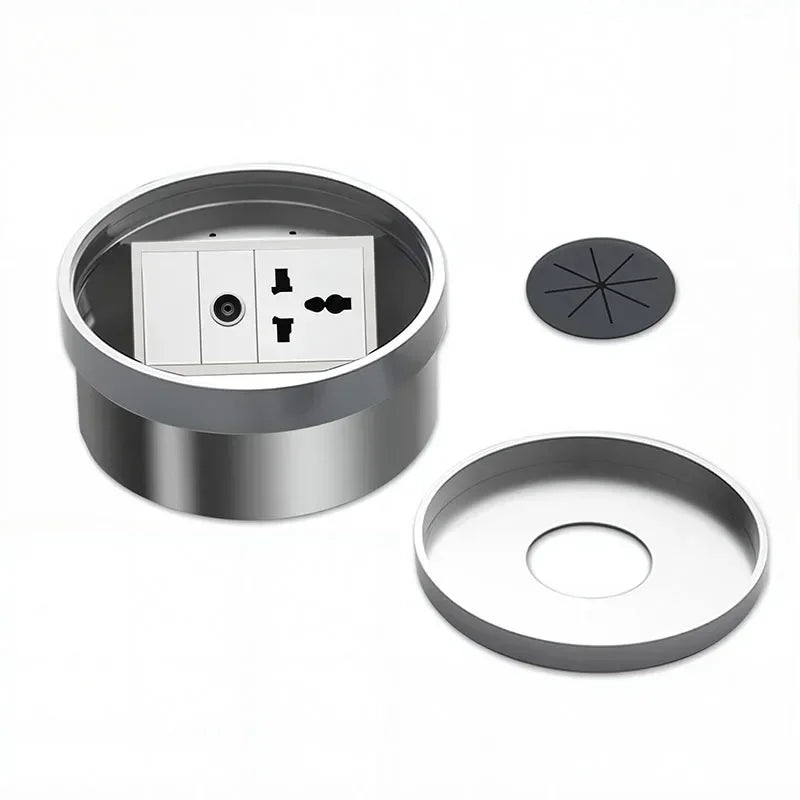 Embedded Hidden Ground Plug Flush Design Stainless Steel Compressive Anti-Rust Anti-Corrosion Home Office Indoor Socket Outlet