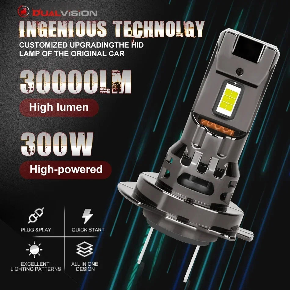 300W Turbo H7 LED CANBUS Lights 30000Lm Mini H11 LED Headlight With Cooling Fan Fog Driving Car Super Bright Waterproof Amagi