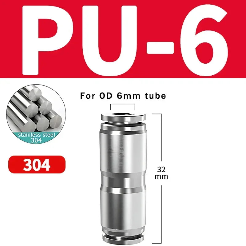 304 Stainless Steel Pneumatic Quick Connect Fitting PG PU 4 6 8 10mm for Air Compressor Gas Pipe Hydraulic Plug-In 10-50PCS