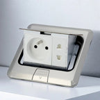 Floor Electrical Outlet Pop Up Kitchen Countertop Waterproof Sockets Pop Out Receptacle Stainless Steel Box Golden Cover 15A