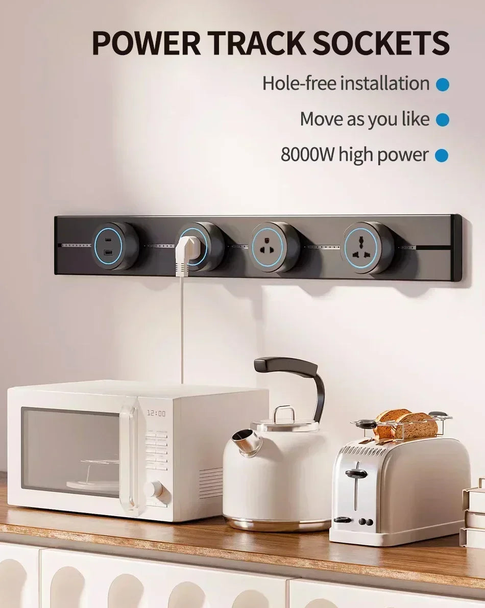 40cm 50cm Track Socket Wall Power Rail Movable Sockets High End Home Appliance Power 8000W EU US UK Standard USB Type c Ports