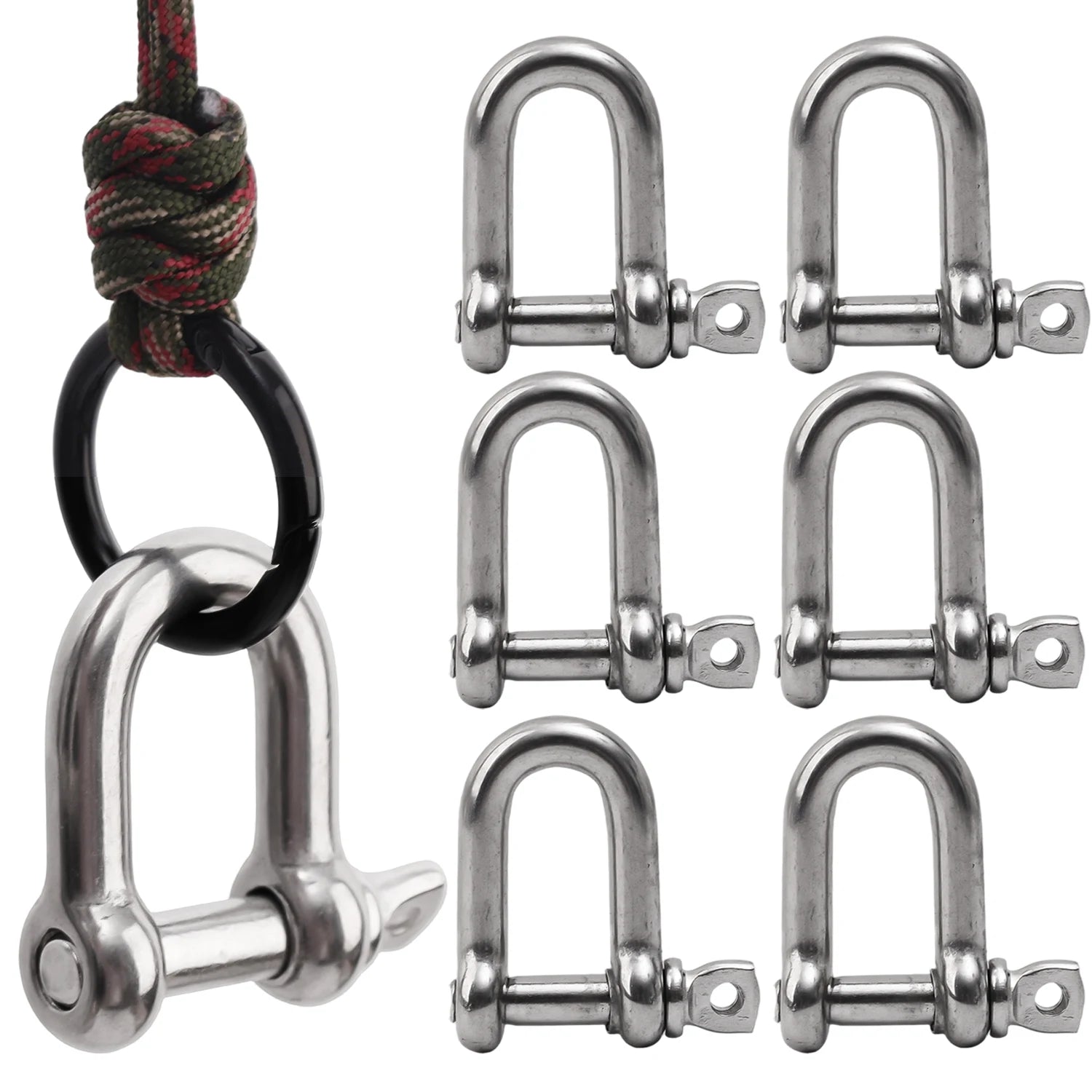 Stainless Steel D Link Shackle Ring Hooks Lifting Shackle Lock Wire Rope Clips D-Type Rigging Shackle Hooks Boat Hardware Tools