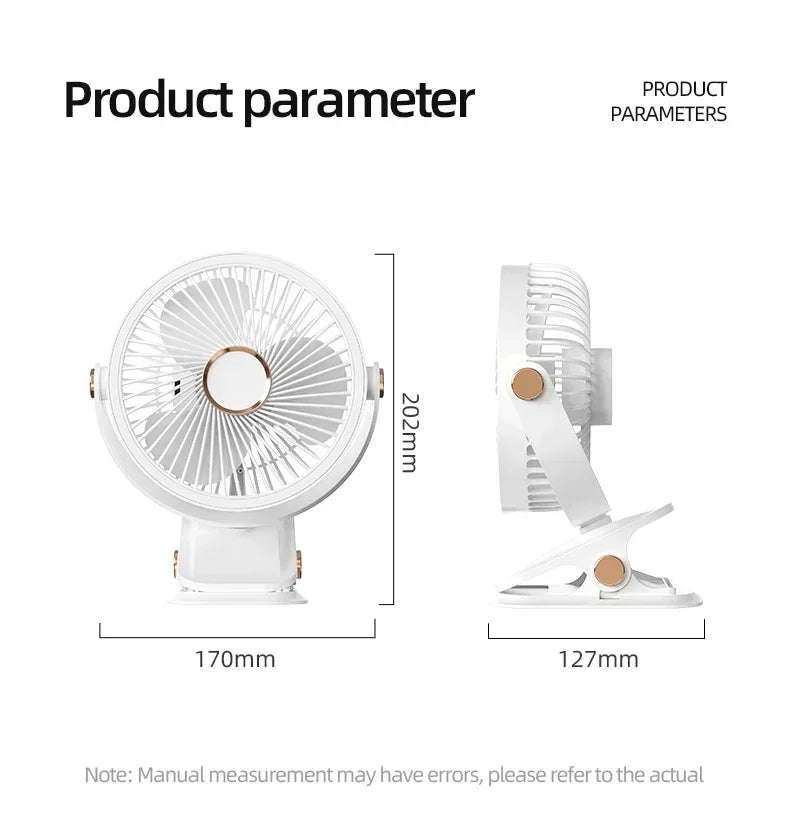 Rechargeable Desktop and Clip on LED Light Fan with Circulating Air Fan, 2000mAh, Portable Wireless Mobile Ceiling Fan Amagi