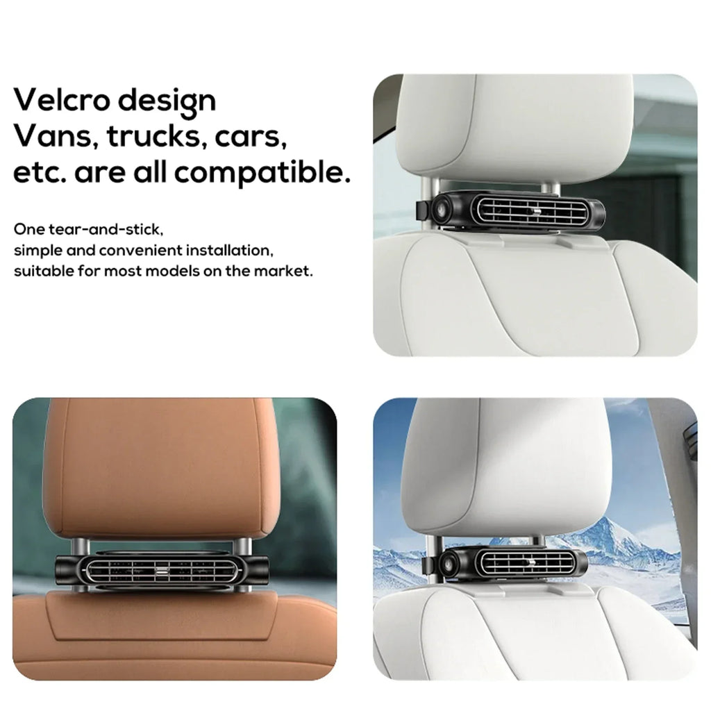 Portable Car Seat Fan with USB Power Adjustable 3-Speed Turbine Headrest and Backrest Cooling Fan Leafless Design Amagi