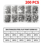 M3 - M10 Sizes DIN913 Hex Socket Allen Flat Point Grub Bolt Assortment - Black Steel & 304 Stainless Steel Mix