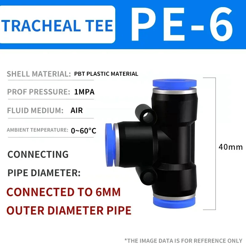 50/200 PCS PE Pneumatic Fittings 4/6/8/10/12/14/16mm Quick Connect Slip Lock Tee, 3-Way Plastic Air Water Hose Tube Connector