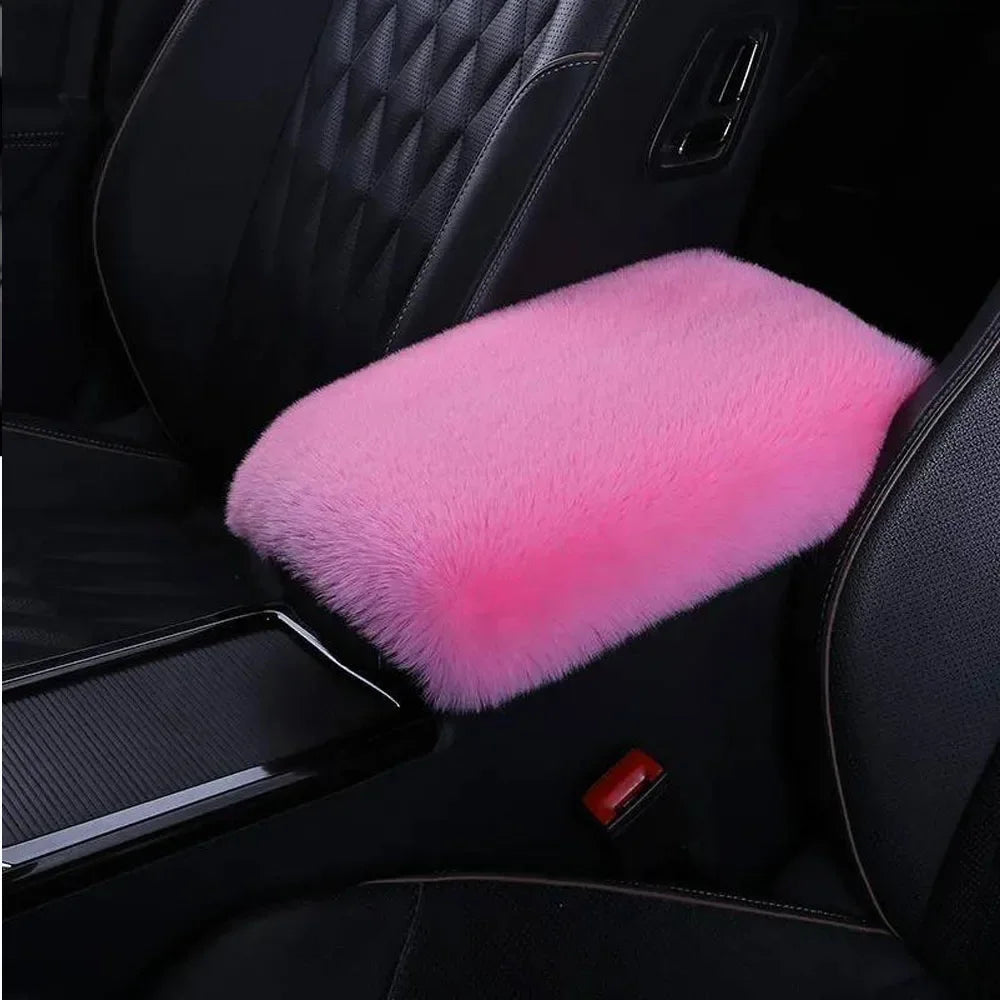 Imitation Rabbit Plush Car Armrest Box Mat Interior Center Armrest Box Cover Handhold Cover Mat Protection Mat Accessories Tools