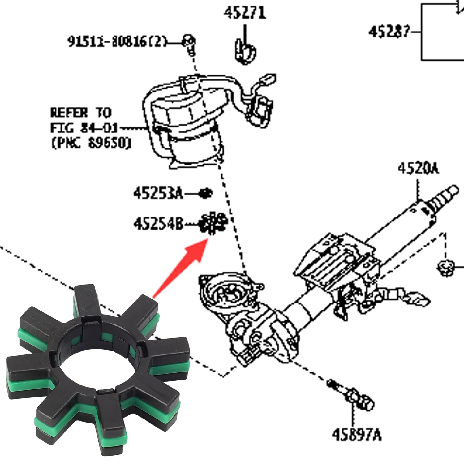 10/1pcs Car Coupling Gear Steering Coupler Gear 45254‑28040 Motor Ring Gear Shaft Kit for Avalaon Camery Steering Coupler Gears