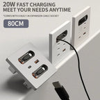 86-Type Wall Socket Panel with 20W USB-C PD & USB-A Ports | 80CM Retractable Cable for iPhone/Android Fast Charging