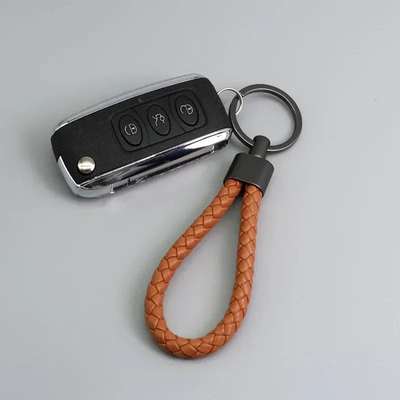 Trend Black Pink Color Braided Rope Car Keychain Fresh Ice Cream Color Key Pendant Sheep Pattern High Ring Leather Rope Amagi