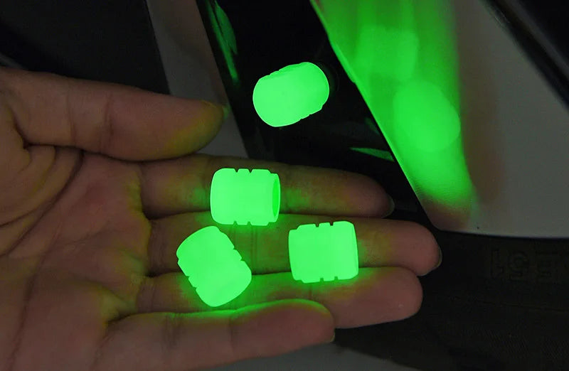 Luminous Valve Caps Car Tire Fluorescent Tyre Valve Stem Decor Luminous Cap Night Glowing Wheel Hub Nozzle Valve Caps