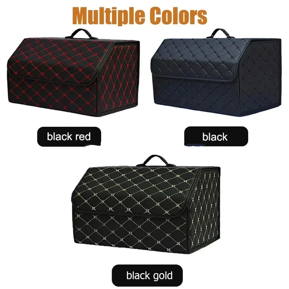 Foldable PU Leather Car Trunk Storage Box – Large Capacity, Waterproof, Durable, Velcro Fixed, Strong Load Built-In Handle Amagi