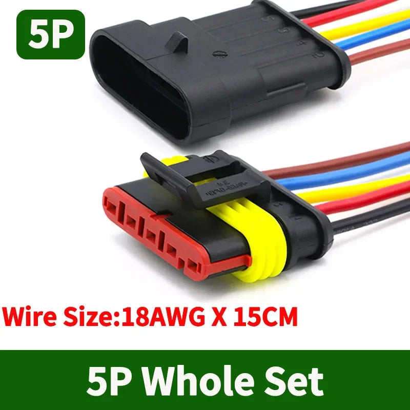 5/20/100Sets AMP Type 1.5 Series Automotive Waterproof Connector Plug Socket HID Male&Female 15CM Wire Harness 1P/2P/3P/4P/5P/6P