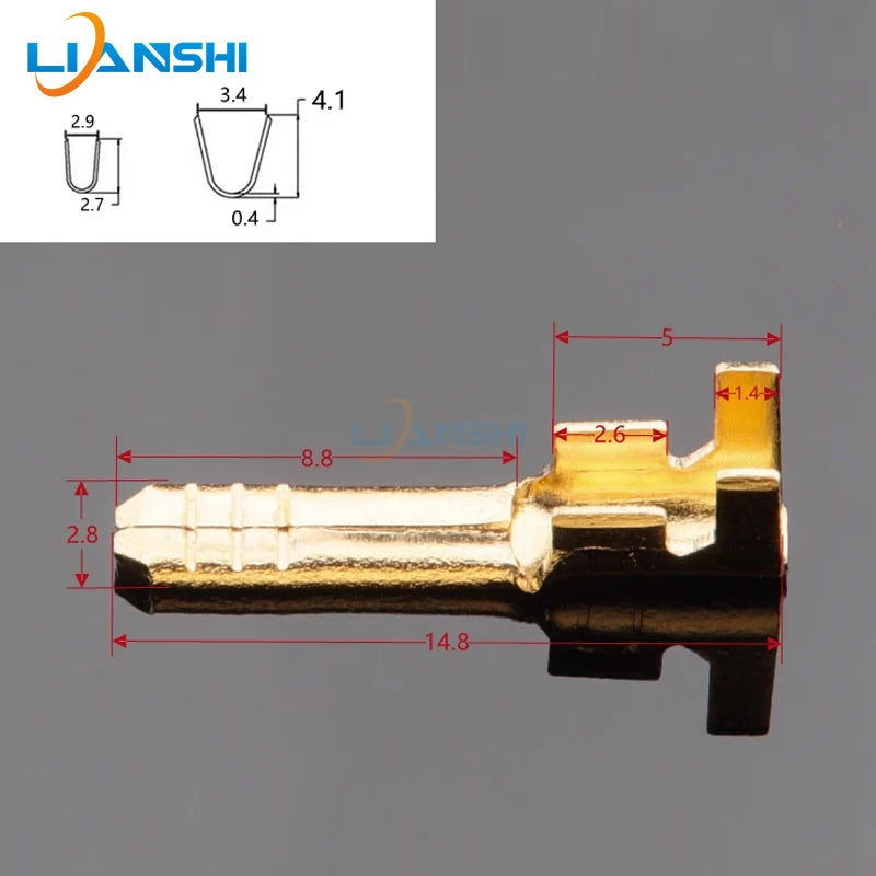 100pcs of 2.8 double-layer connectors, double-layer 0.8mm thick terminal blocks, 110 male connectors made of brass