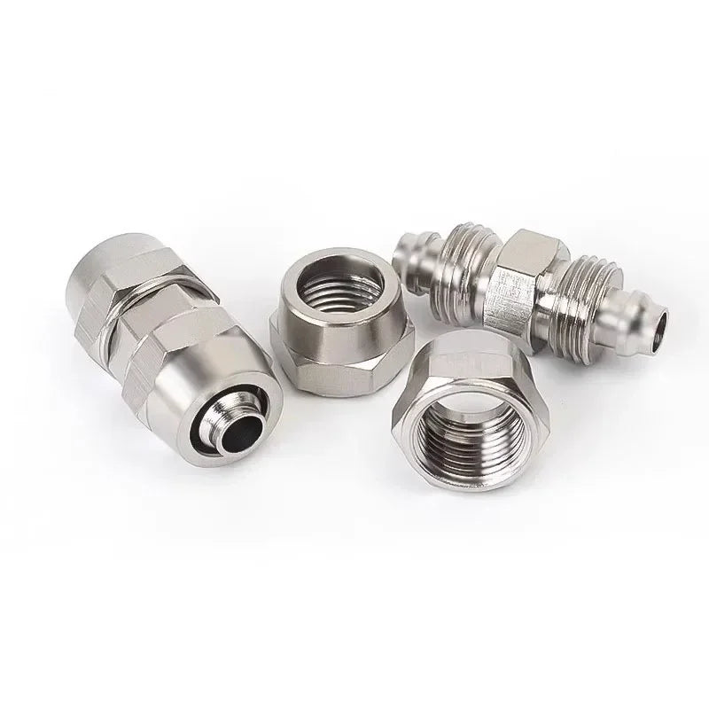 Pneumatic Push-In Fitting Set, Copper Nickel Plated Air Hose Connectors for 4mm–16mm Tube (KPU KPV KPE KPZA KPM)