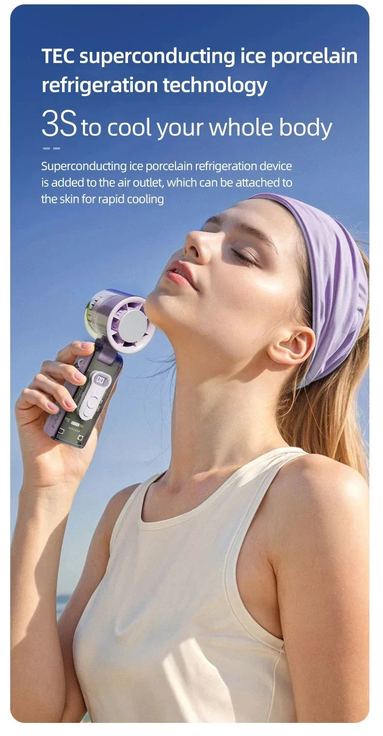 Motorcycle High-speed Cooling Handheld USB Rechargeable Portable LED Digital Display Mini Fan Ice Compress Fan Power Bank Amagi