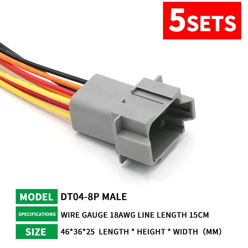 5 Sets Deutsch DT Connector with 15cm Wiring Harness DT06-2S/DT04-2P 2P 3P 4P 6P 8P 12P Waterproof Electrical Connector