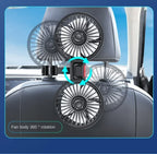 Car Seat Back Cooling Fan USB Charge Dual Head Fan 360 Degree Rotation Portable Cooler 3-Speed Super Wind Car Accessories