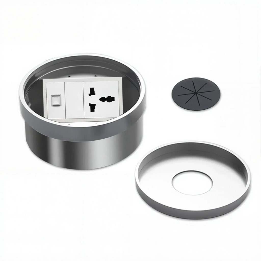 Embedded Hidden Ground Plug Flush Design Stainless Steel Compressive Anti-Rust Anti-Corrosion Home Office Indoor Socket Outlet