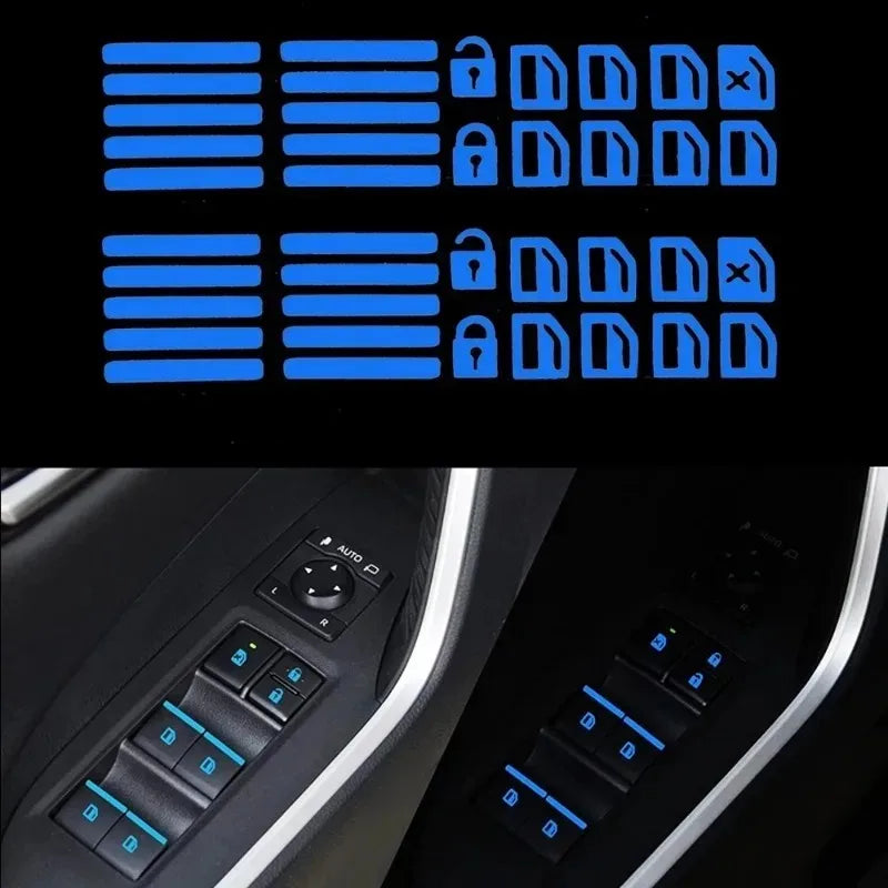 Car Control Switch Button Fluorescent Sticker Window Lifter Luminous Button Sticker Auto Interior Decal Decor Accessories 1-5PCS