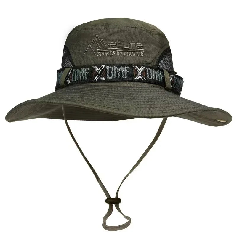 Summer Men Outdoor UV Protection Wide Brim Hiking Hat Mesh Fisherman Hat Beach Sunscreen Cap Summer Bucket Hats Men Amagi