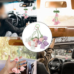  3PCS Cute Lily Of The Valley Car Rearview Mirror Pendant Hand-crocheted Car Bellflower Hand Knitted Hanging Pendant