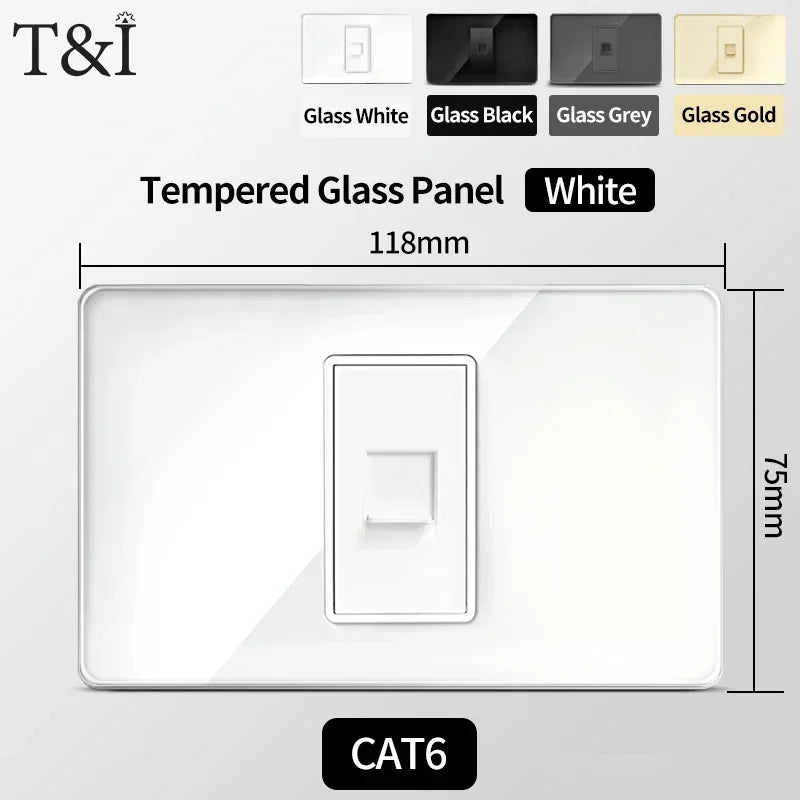 118x75mm Tempered Glass US-Thai Socket: Dual USB-C Ports & 2 AC Outlets for 110V, Scratch-Resistant Panel