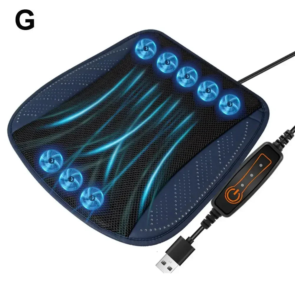 Cooling Car Seat Cushion with Adjustable Fan Breathable 3D Honeycomb Design All-Season Ventilated Auto Seat with Leather Surface
