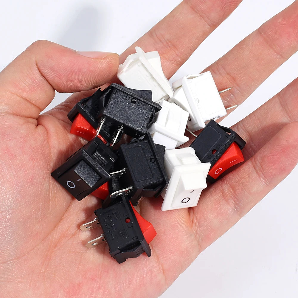 10/5Pcs Push Button Switch 2Pin 6A/250V KCD11-101 Mini Black Red White 21*15mm 2Pin ON/OFF SPST Rocker Switche Motorcycle Switch