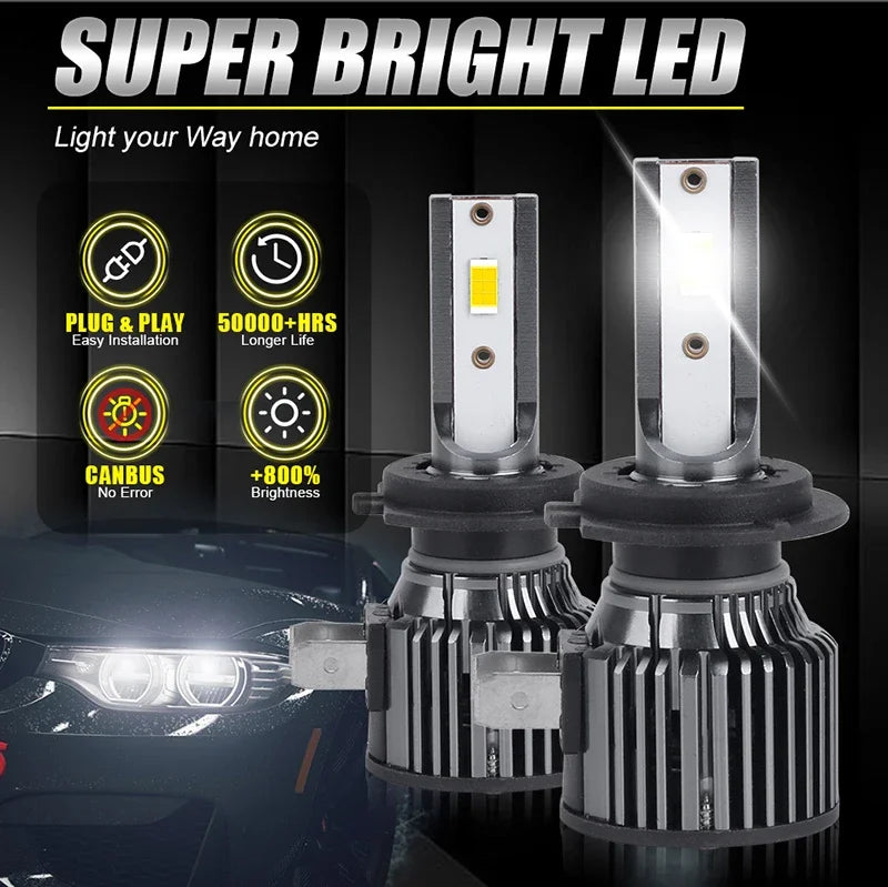 H7 H4 Canbus LED Light Bulb H1 H8 H9 H11 9005 HB3 Headlight Mini Size Design Wireless Super Bright CSP Chips 30000LM 6000K Amagi