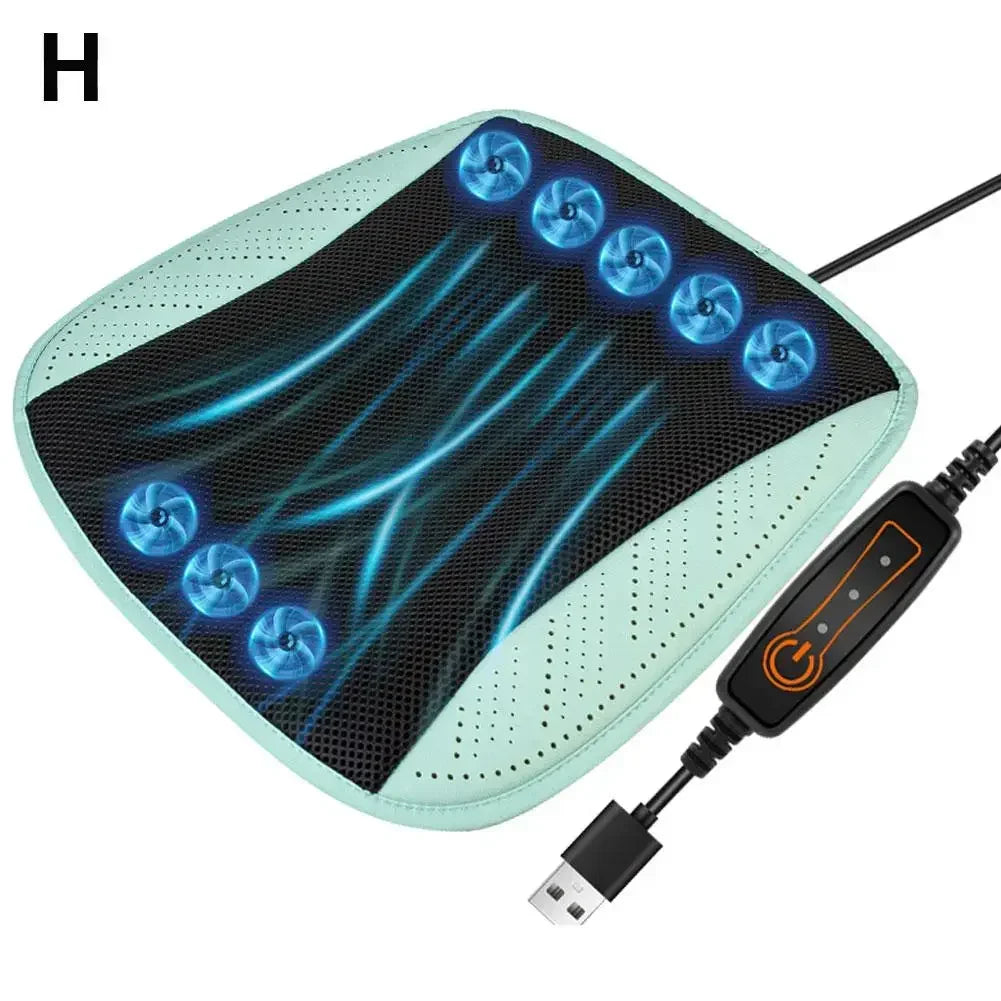 Cooling Car Seat Cushion with Adjustable Fan Breathable 3D Honeycomb Design All-Season Ventilated Auto Seat with Leather Surface