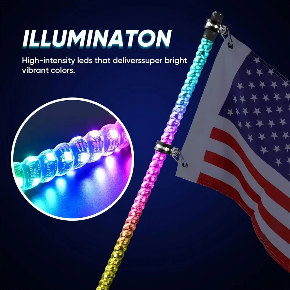 3FT Spiral Whip Lights Remote Control Turn Signal Brake Function Dream-Color Dancing For UTV RZR Can-Am SxS Sand Dune Buggy Truc