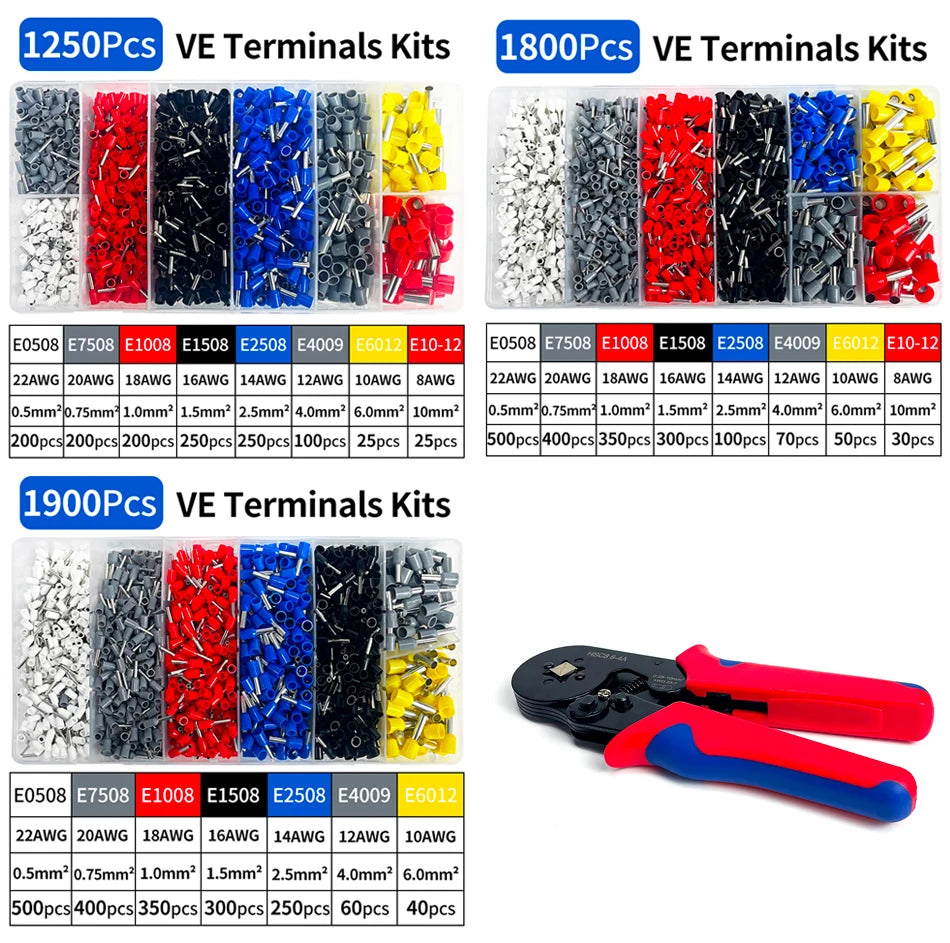 200-1900Pcs E0508/E7508/E1008 Crimp Terminals | Pre-Insulated Ring Connectors for Electrical Wiring & Industrial Use