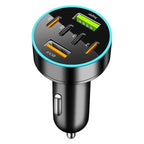 200W Car Charger 6 Ports Fast Charging with Digital Display PD QC3.0 USB C Quick Charging Adapter for IPhone Samsung Xiaomi Amag