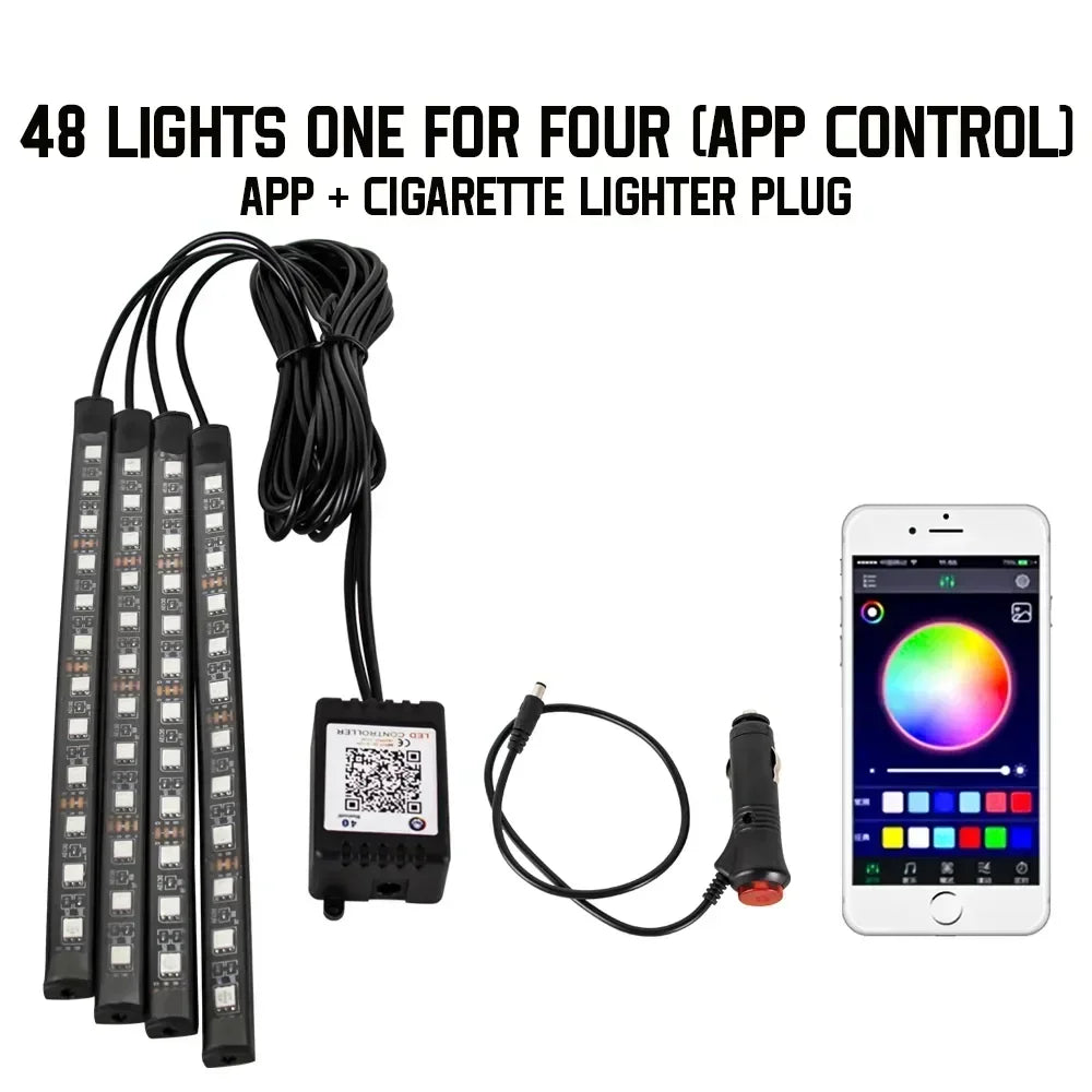Car RGB LED Strip Light Automotive Interior Foot 36/48 LED APP/Remote/Voice Control Atmosphere Decorative Lamp Ambient Amagi