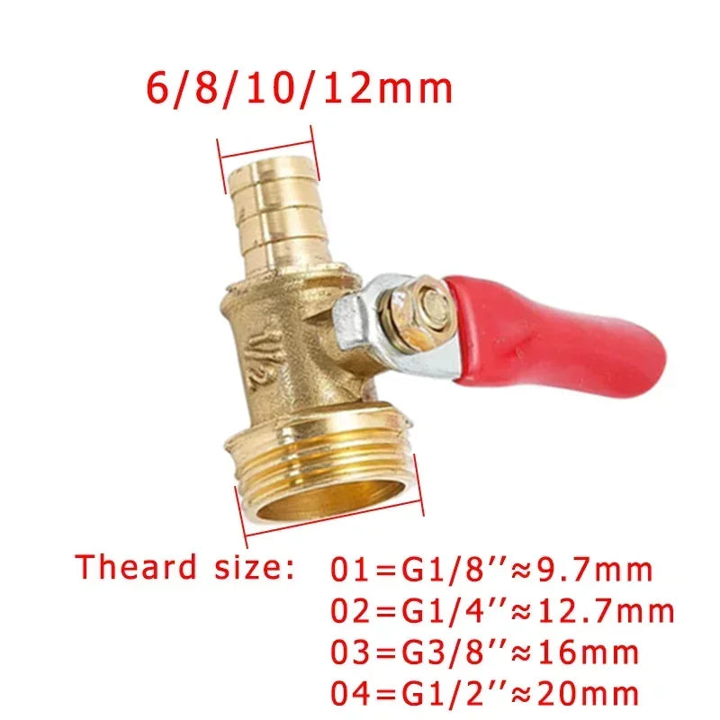 10PCS Ball Valve with 6-12mm Hose Barb and Male Thread Connectors (1/8'', 1/2'', 1/4'') for Copper Pipe Fitting Coupler Adapter