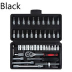 Socket Ratchet Wrench Set with Bit, Metric and Extension Bar for Auto Repairing, 46 PCs, 1/4 in Amagi