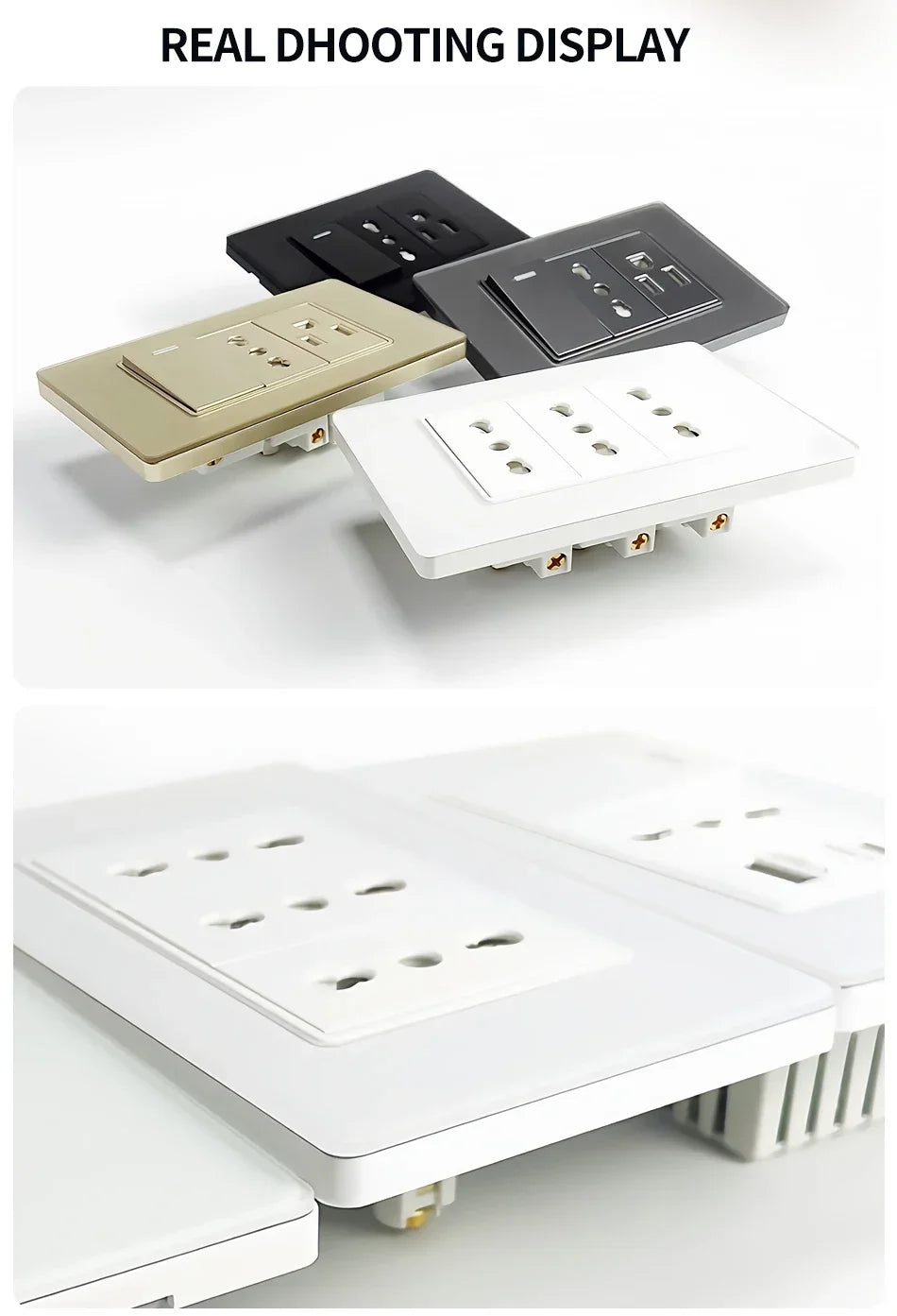 118x75mm Type-C Fast Charging Wall Socket Italy & Chile Schuko Outlet - Tempered Glass Panel Modern Design -Type Switch