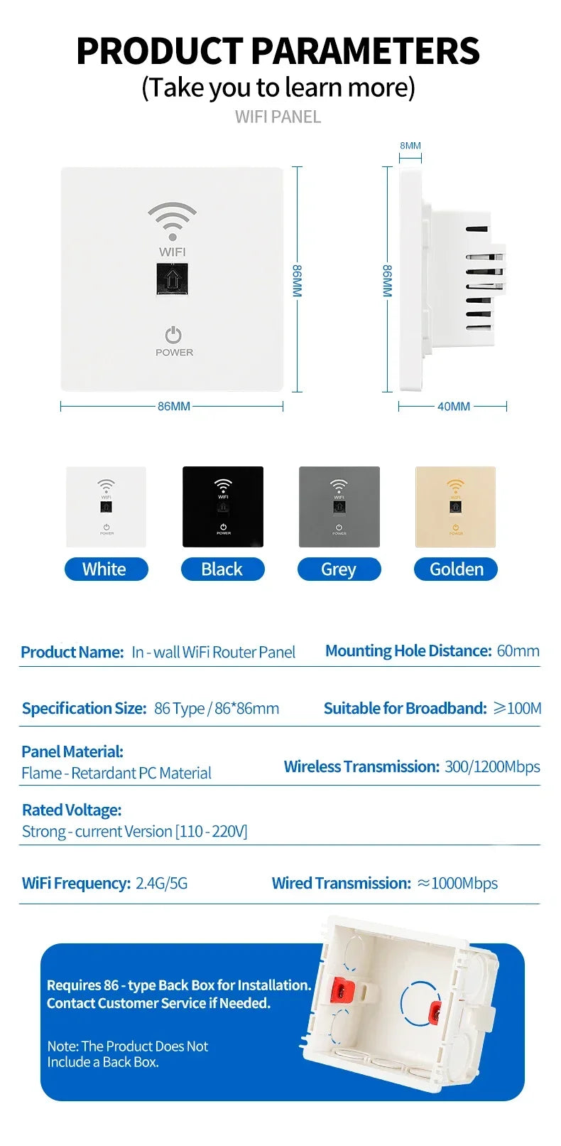 In-Wall Smart WiFi Router Panel 1000Mbps - 86-Type Hidden AP with 110V-220V for Home/Hotel Network Coverage