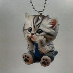 Car Pendant Hanging Ornament With Chain Realistic Animal Cat-Shaped 2D Pendant Rearview Mirror Hanging Decor Car Accessories