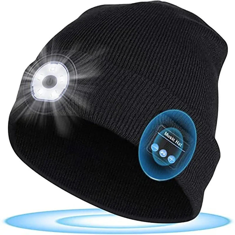 Winter Men Beanie Hat with LED Light Rechargeable Knitted Hat for Woman Cap Night Running Fishing Riding Sports Teenager Beanies