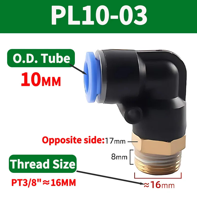 PL Push to Connect Tube Fitting Male Elbow PL4/6/8/10/12mm Tube OD x M5/01/02/03/04 Thread Pneumatic Air Push Fit Lock Fitting