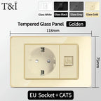 118-Style EU/CL Dual Socket with USB-C PD 20W - Tempered Glass Italy & Chile Outlet for Home/Office