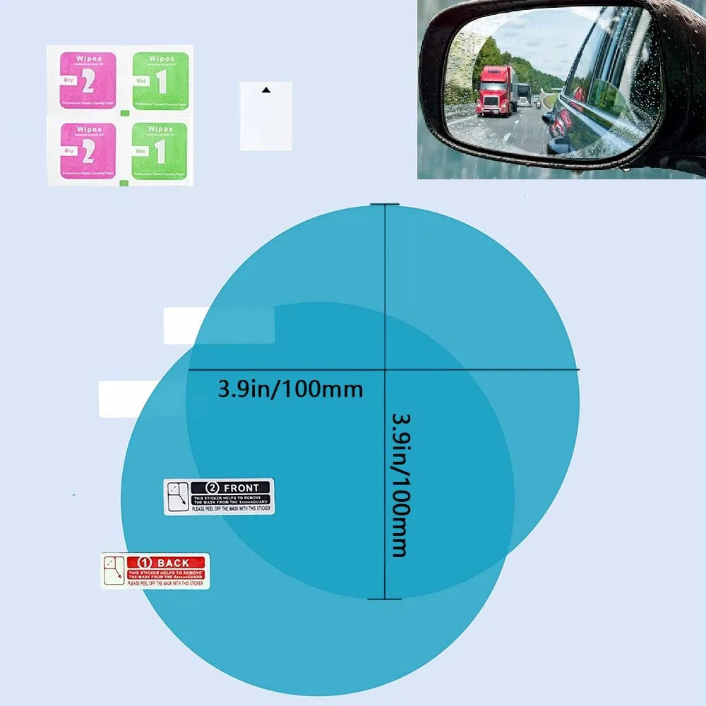 6/2 Pieces Car Rearview Mirror Sticker Rain-proof Waterproof Anti-fog Film Round square Universal Motocycle Anti-reflective Film