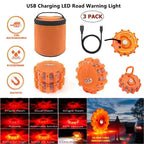 3 Pack LED Road Flares Emergency Warning Lights USB Rechargeable Magnetic Flashing Base Safety Disc for Roadside Assistance Amag