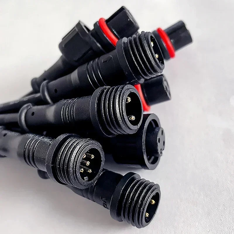 M12 Male-Female Waterproof Adapter 2/3/4/5 Pin - 20cm Length IP65 Cable Head for LED Bar/Neon Light Connection