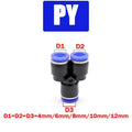Pneumatic Push-In Tube Fittings – 4/6/8/10/12mm OD, Multiple Types: Straight Union, Elbow, Tee, Male Thread, Quick-Connect